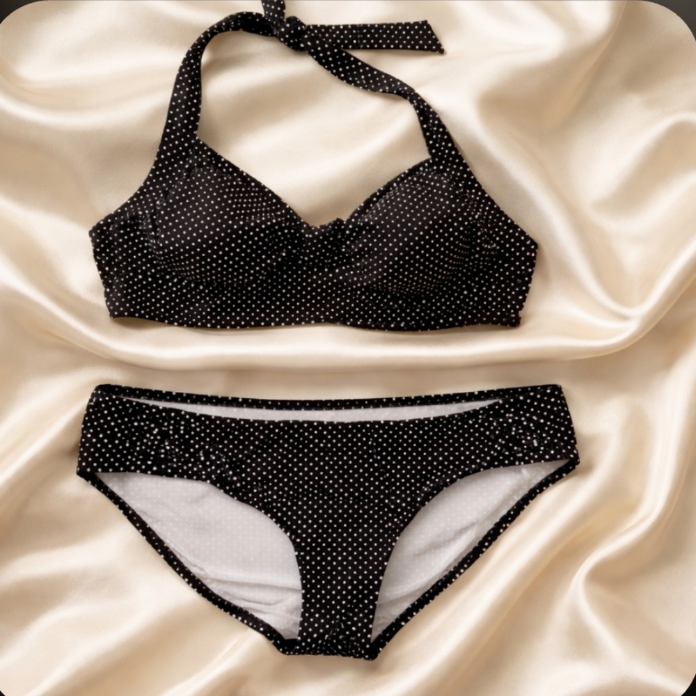 Lands' End Chlorine Resistant Polka Dot Bukini Set EUC